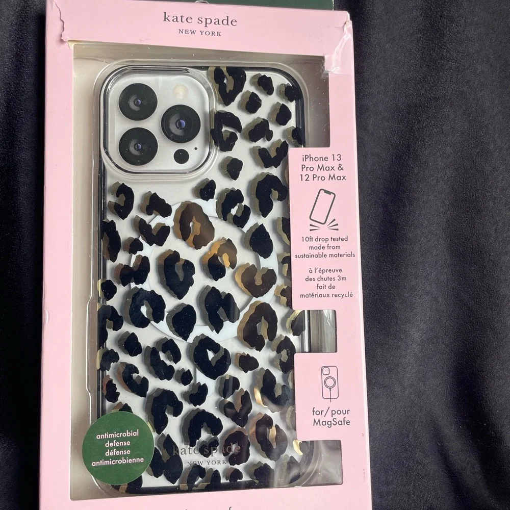 Kate Spade iPhone13/12 ProMax Leopard Spot Clear Black/Metallic Gold MagSafe
